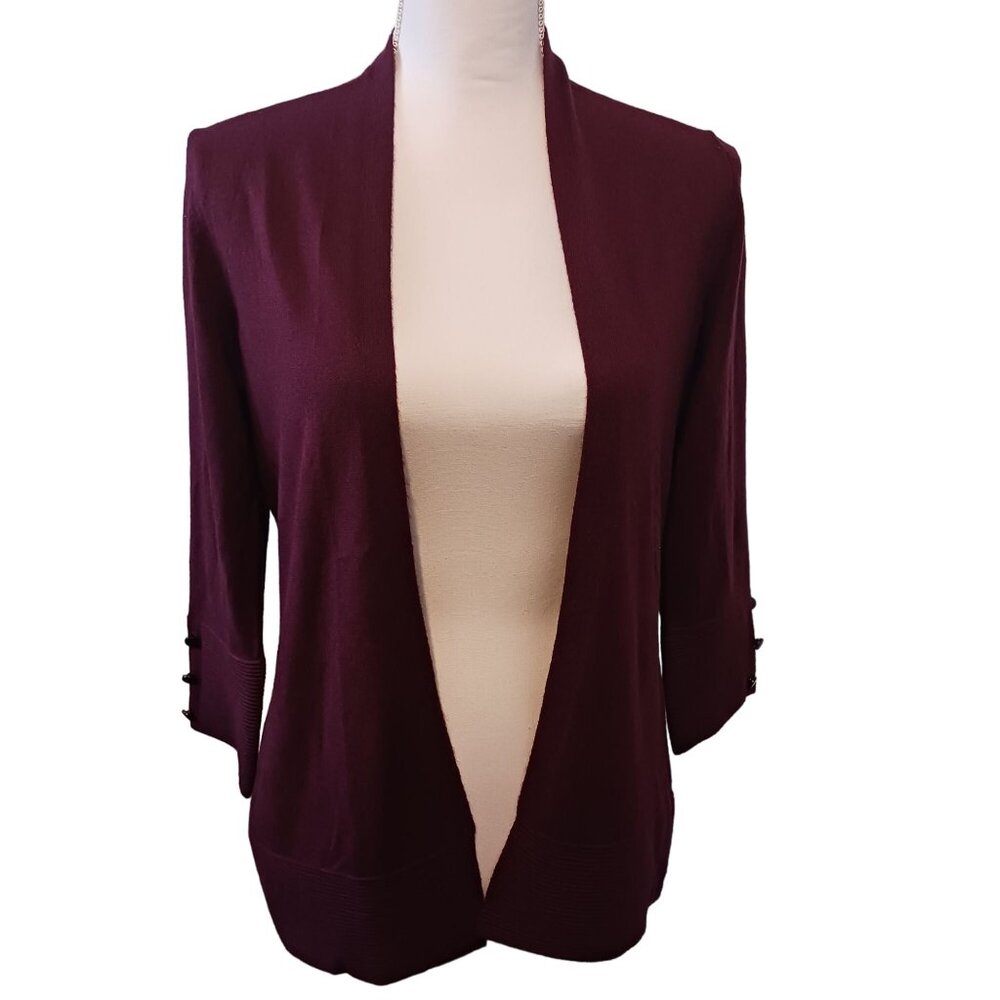 Evolution, Burgundy, Size S, 3/4 Sleeve Open Front Cardigan